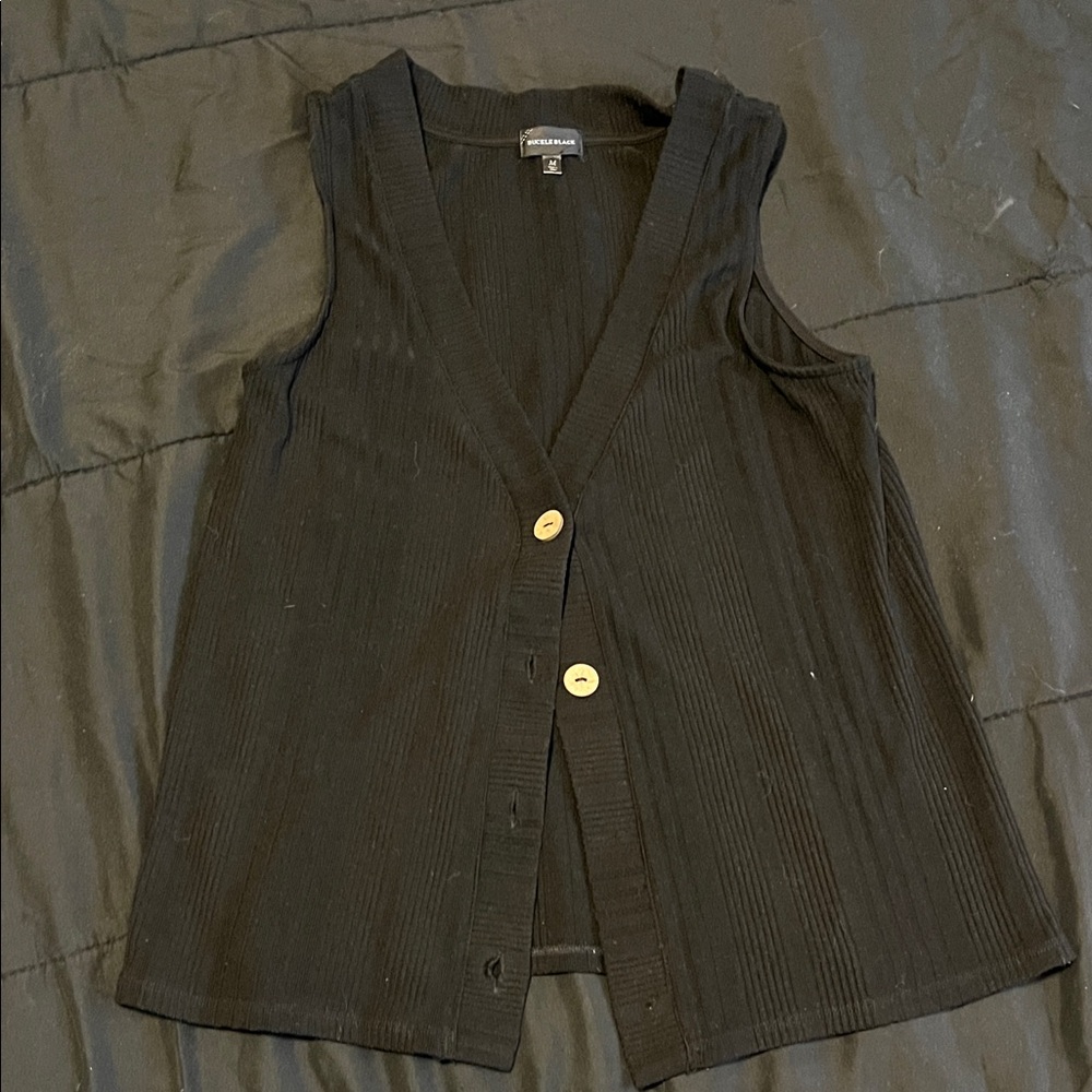 Black Sleeveless Button-Up Vest